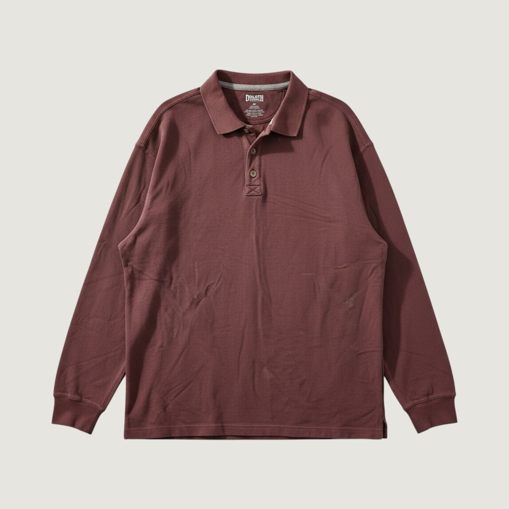 Duluth Trading Co Mens Shirt Size XL Polo Long Sleeve Maroon Red Heavy Cotton